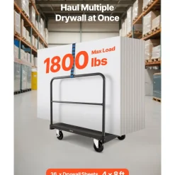 VEVOR Drywall Cart Dolly, 1800 lbs Load Capacity, 2-in-1 Steel Panel Truck Cart with 5 inch Swivel Casters, 36 x 24 inch Platform Truck with 4 Side Handrails for Factory, Warehouse, Garage, Black