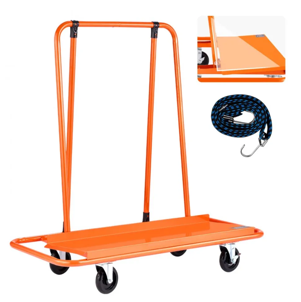 VEVOR Drywall Cart Dolly, 1800 lbs Load Capacity, Steel Panel Dolly with 4 Swivel Casters, Durable & Long-lasting, Panel Truck Cart with Tie-Down Strap for Plywood, Plasterboard, Glass, Orange