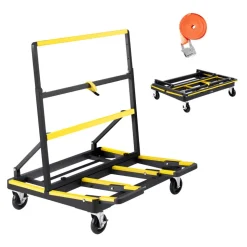VEVOR Drywall Cart Dolly, 1800 lbs Load Capacity, Steel Panel Dolly with 4 Swivel Casters & Expandable Deck, Foldable Panel Truck Cart with Tie-Down Strap for Handling Plywood, Plasterboard, Glass