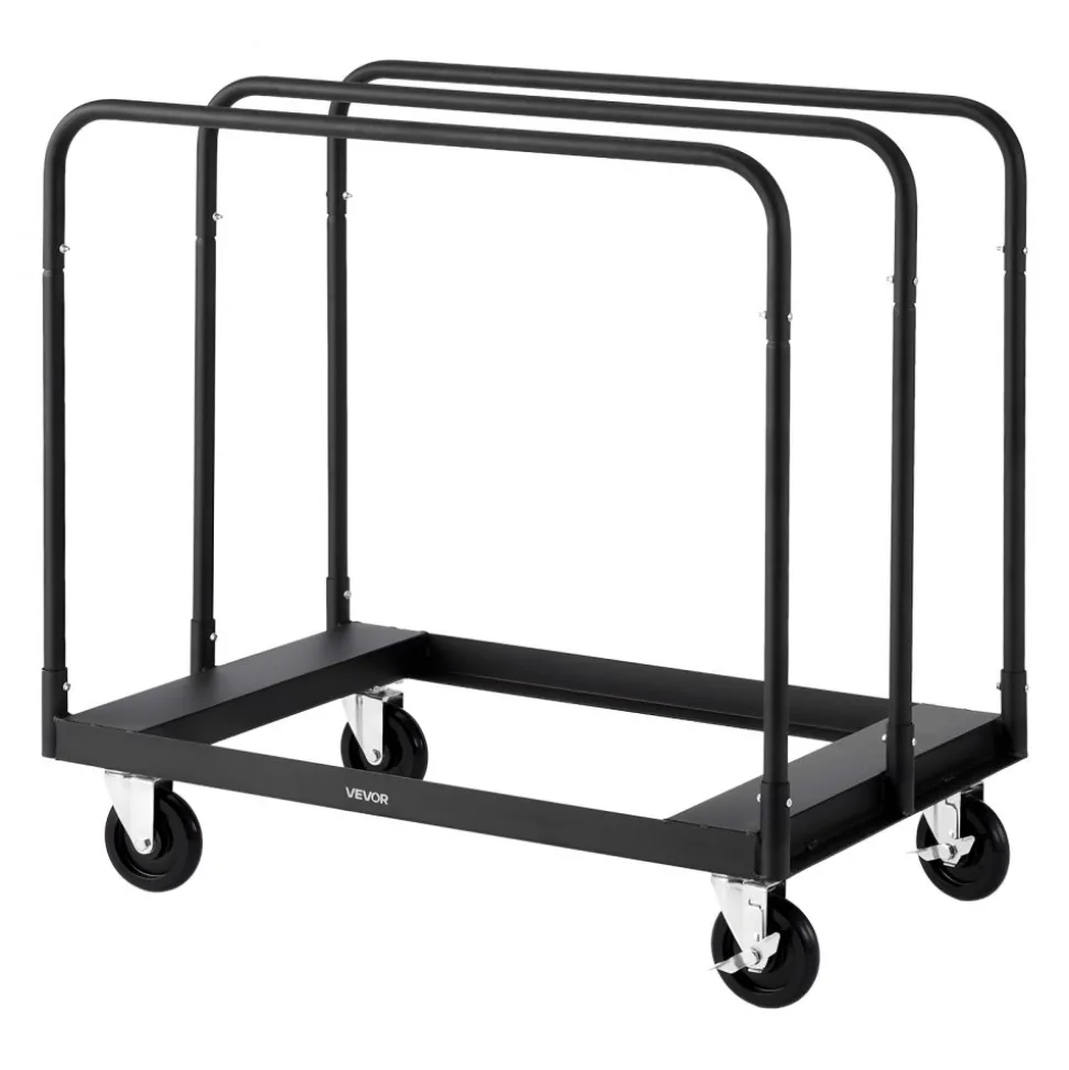 VEVOR Drywall Cart Dolly, 1800 lbs Load Capacity, Steel Panel Truck Cart with 5 inch Swivel Casters, Lumber Drywall Dolly with with Tie-Down Strap & 3 Side Handrails for Factory, Warehouse, Garage, Black