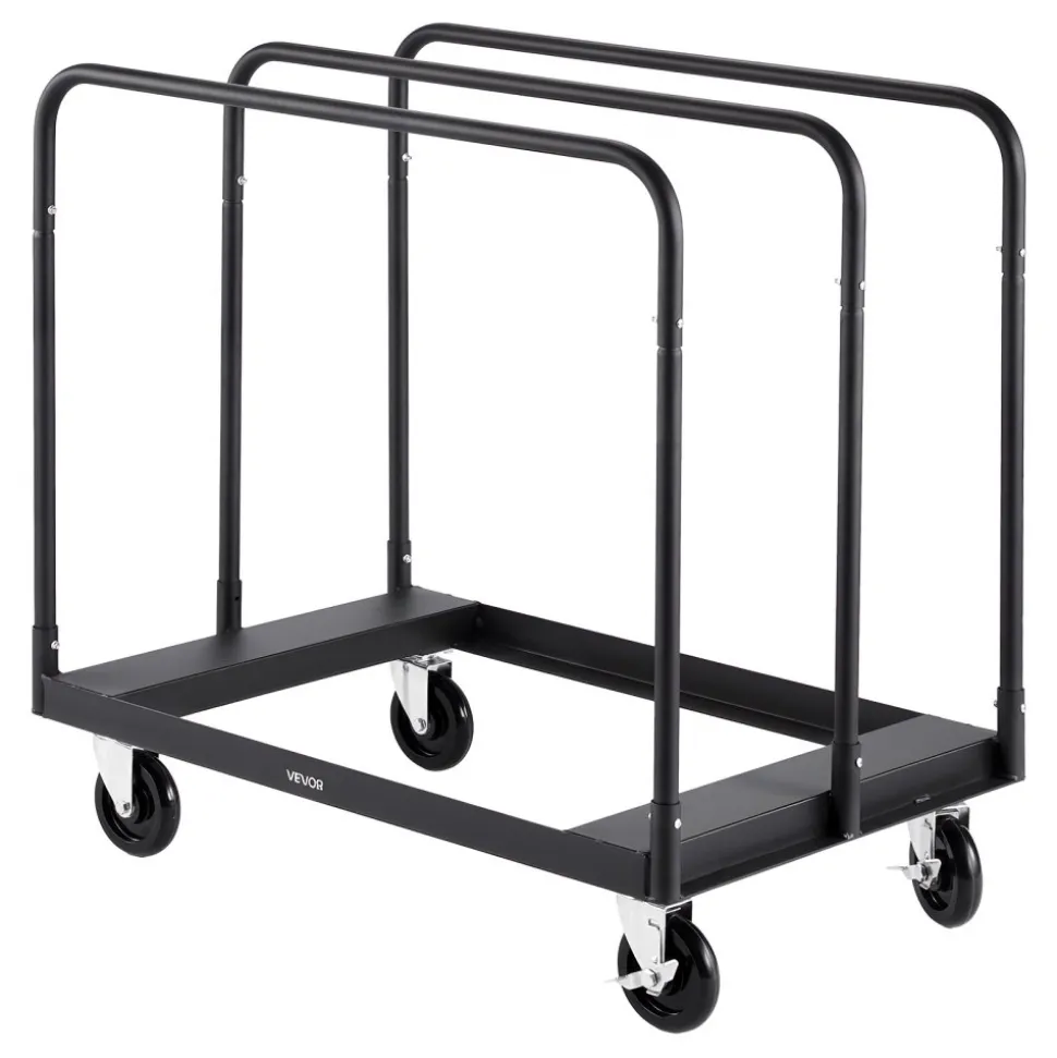 VEVOR Drywall Cart Dolly, 1800 lbs Load Capacity, Steel Panel Truck Cart with 5 inch Swivel Casters, Lumber Drywall Dolly with with Tie-Down Strap & 3 Side Handrails for Factory, Warehouse, Garage, Black