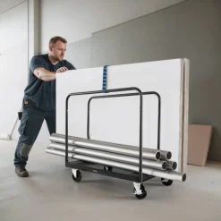 VEVOR Drywall Cart Dolly, 1800 lbs Load Capacity, Steel Panel Truck Cart with 5 inch Swivel Casters, Lumber Drywall Dolly with with Tie-Down Strap & 3 Side Handrails for Factory, Warehouse, Garage, Black