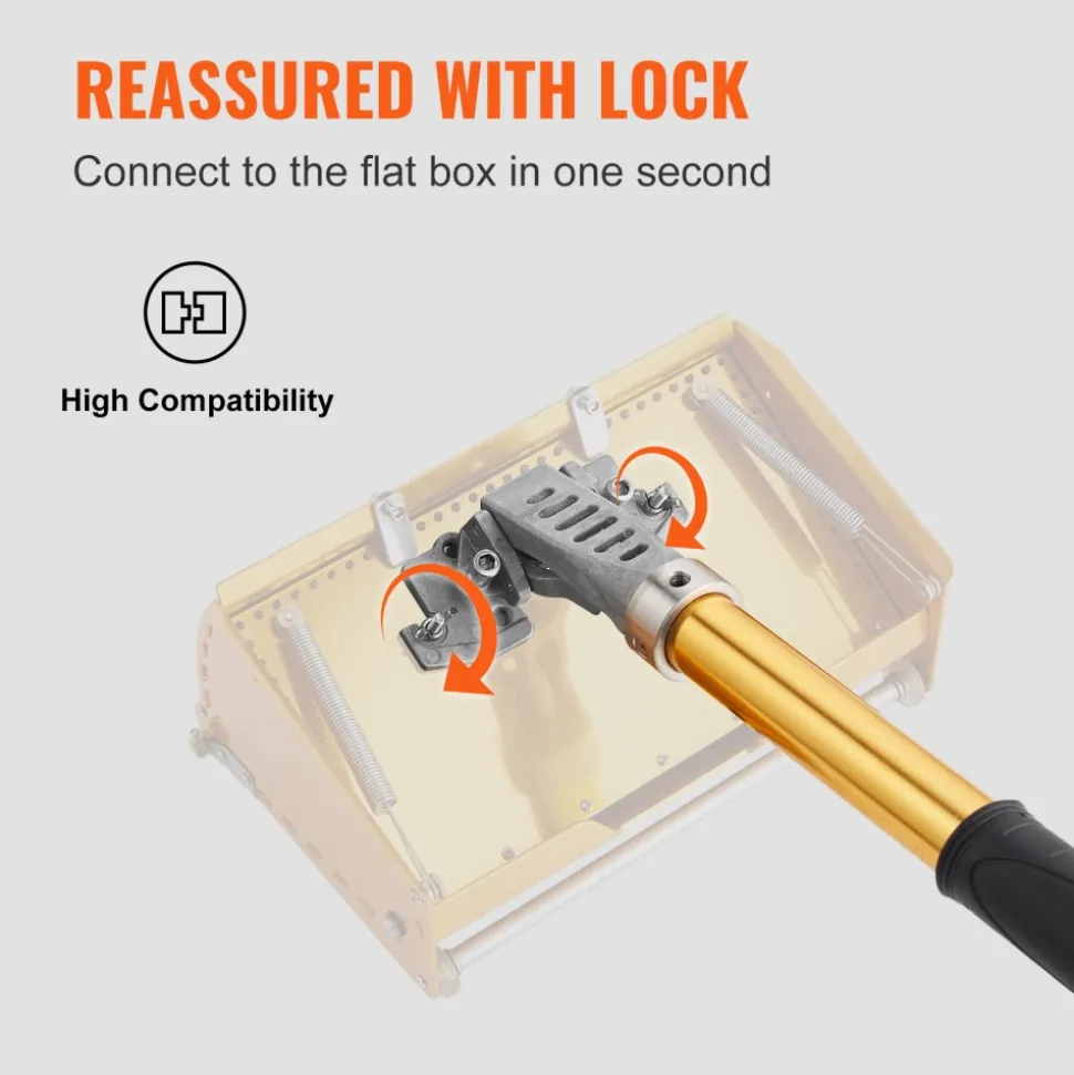 VEVOR Drywall Flat Box Handle, 40''-64'', Anodized Aluminum Flat Finishing Extension Handle, 5-Section Length Adjustable, Non-slip Grip and 360° Painting for Plasterboard, Wallboard, Sheetrock