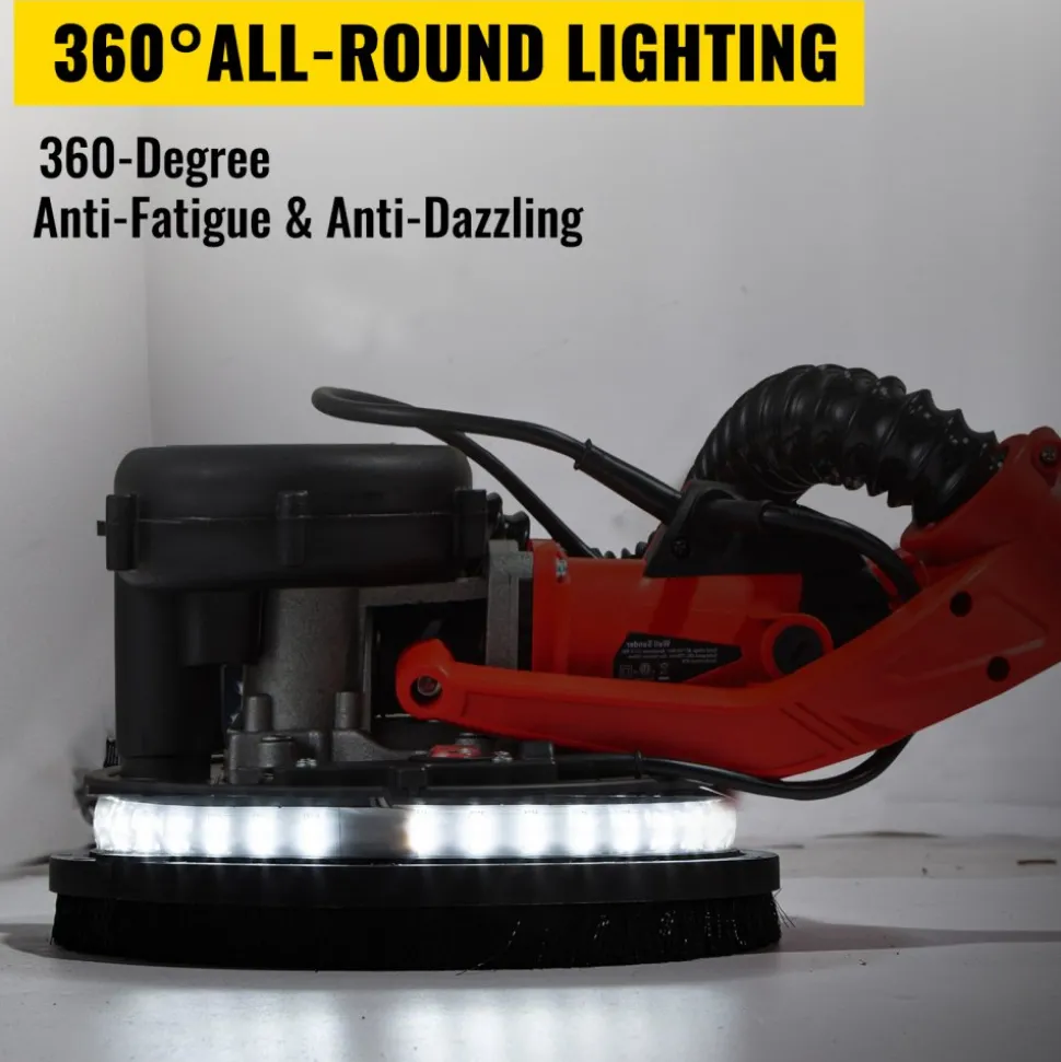 VEVOR Drywall Sander 850W, Electric Drywall Sander, Variable Speed 800-1750 RPM, Foldable Sheetrock Sander, with Telescope Handle, Electric Sander, with LED Strip Light and Vacuum Bag, Wall Sander