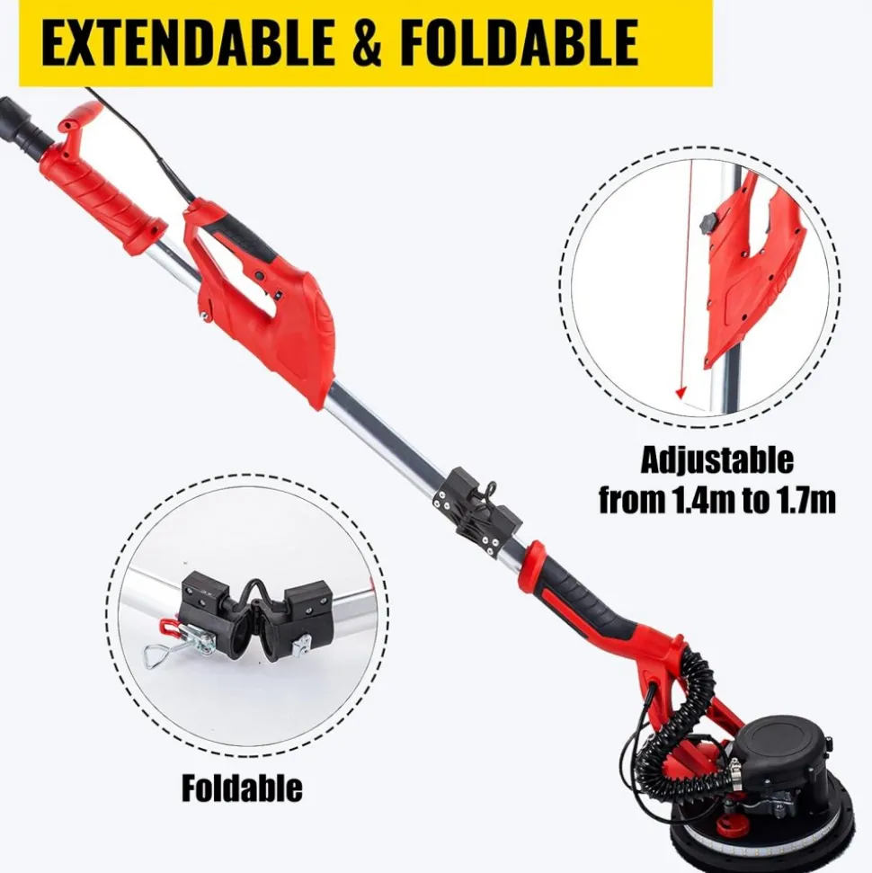 VEVOR Drywall Sander 850W, Electric Drywall Sander, Variable Speed 800-1750 RPM, Foldable Sheetrock Sander, with Telescope Handle, Electric Sander, with LED Strip Light and Vacuum Bag, Wall Sander