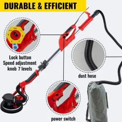 VEVOR Drywall Sander 850W, Electric Drywall Sander, Variable Speed 800-1750 RPM, Foldable Sheetrock Sander, with Telescope Handle, Electric Sander, with LED Strip Light and Vacuum Bag, Wall Sander