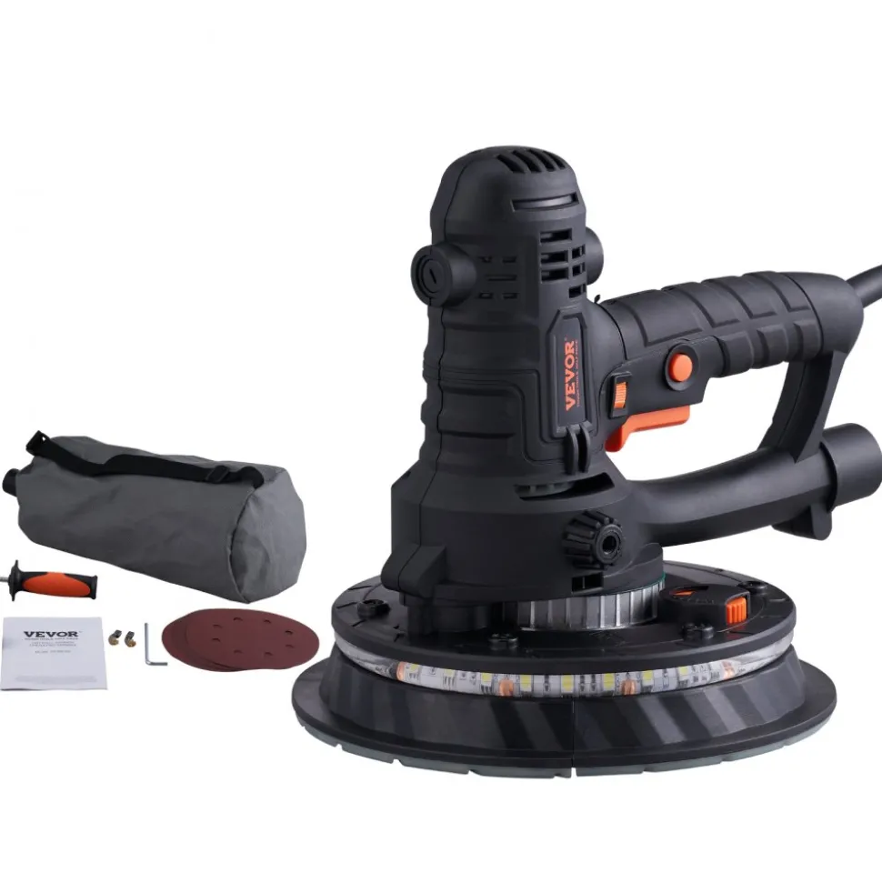 VEVOR Drywall Sander, 800W Electric Sander with 12 Sanding Discs, Variable Speed 1200-2300 RPM Wall Sander with Automatic Vacuum Dust Collection System, Double LED Lights, Dust Bag, Detachable Edge