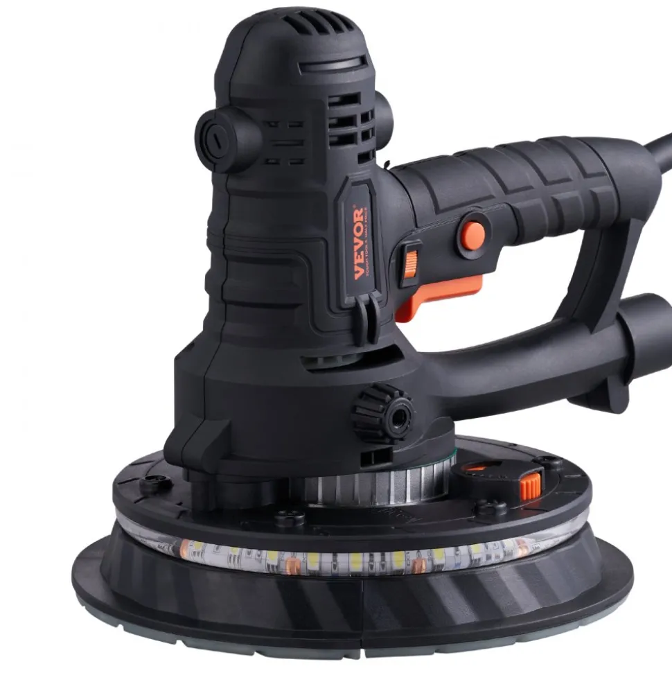 VEVOR Drywall Sander, 800W Electric Sander with 12 Sanding Discs, Variable Speed 1200-2300 RPM Wall Sander with Automatic Vacuum Dust Collection System, Double LED Lights, Dust Bag, Detachable Edge