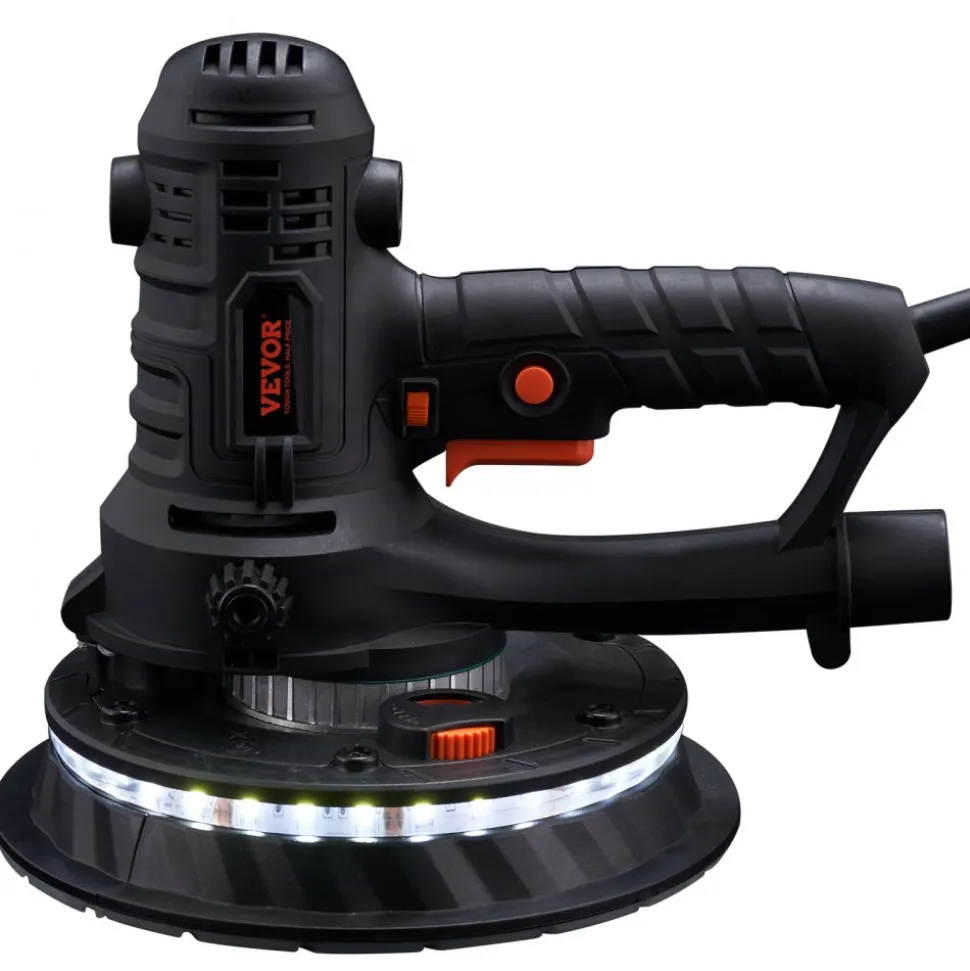 VEVOR Drywall Sander, 800W Electric Sander with 12 Sanding Discs, Variable Speed 1200-2300 RPM Wall Sander with Automatic Vacuum Dust Collection System, Double LED Lights, Dust Bag, Detachable Edge