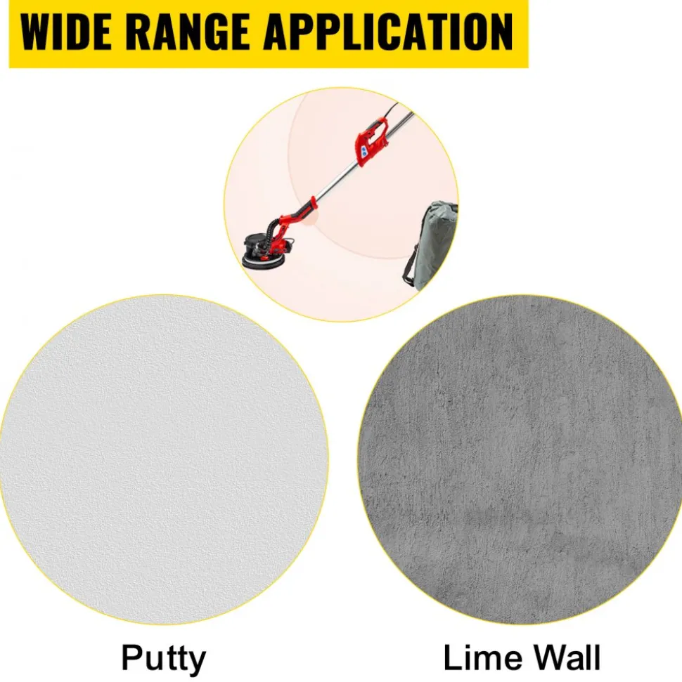 VEVOR Drywall Sander 850W Electric, Electric Sander Variable Speed 800-1750RPM, Drywall Sander Foldable Sheetrock Sander, with Telescope Handle, Vacuum Bag Drywall Sanders 6 Sand Pads