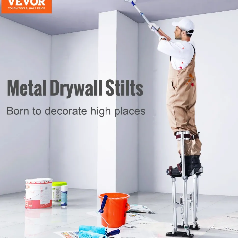 VEVOR Drywall Stilts, 24''-40'' Adjustable Aluminum Tool Stilts with Protective Knee Pads, Durable and Non-slip Work Stilts for Sheetrock Painting, Walking, Taping, Silver