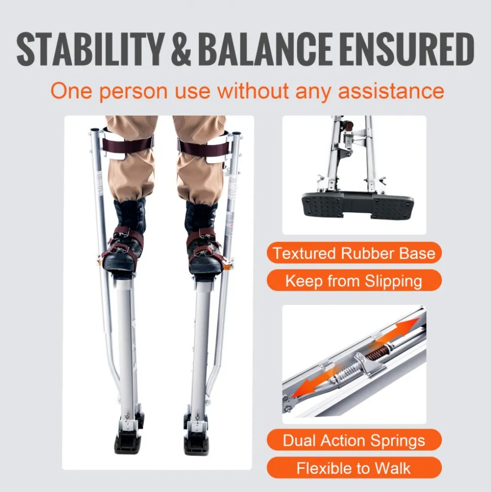 VEVOR Drywall Stilts, 24''-40'' Adjustable Aluminum Tool Stilts with Protective Knee Pads, Durable and Non-slip Work Stilts for Sheetrock Painting, Walking, Taping, Silver