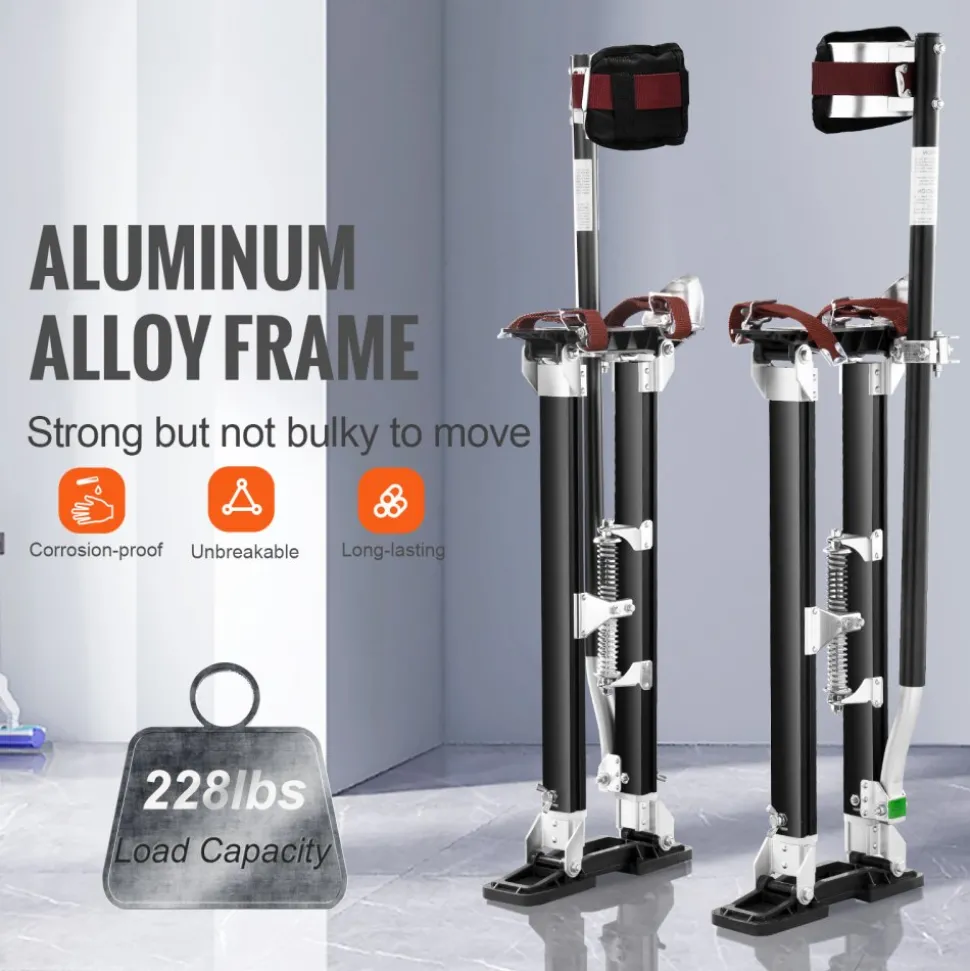 VEVOR Drywall Stilts, 24''-40'' Adjustable Aluminum Tool Stilts with Protective Knee Pads, Durable and Non-slip Work Stilts for Sheetrock Painting, Walking, Taping, Black