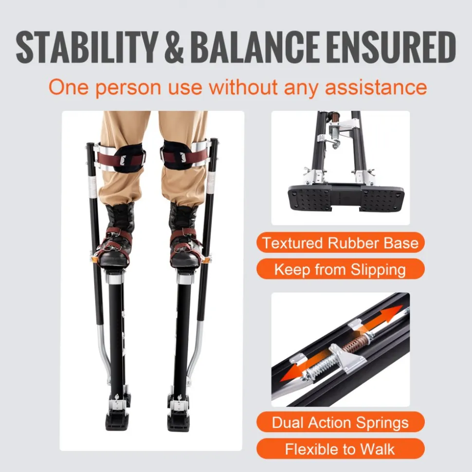 VEVOR Drywall Stilts, 24''-40'' Adjustable Aluminum Tool Stilts with Protective Knee Pads, Durable and Non-slip Work Stilts for Sheetrock Painting, Walking, Taping, Black