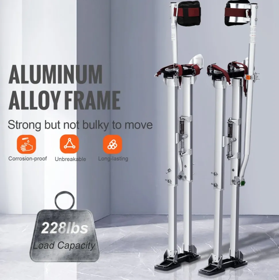 VEVOR Drywall Stilts, 36''-50'' Adjustable Aluminum Tool Stilts with Protective Knee Pads, Durable and Non-slip Work Stilts for Sheetrock Painting, Walking, Taping, Silver
