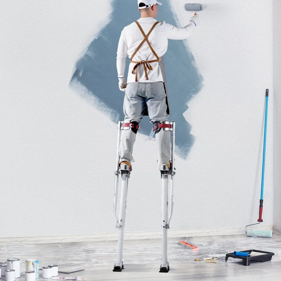 VEVOR Drywall Stilts, 36''-50'' Adjustable Aluminum Tool Stilts with Protective Knee Pads, Durable and Non-slip Work Stilts for Sheetrock Painting, Walking, Taping, Silver