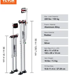 VEVOR Drywall Stilts, 36''-50'' Adjustable Aluminum Tool Stilts with Protective Knee Pads, Durable and Non-slip Work Stilts for Sheetrock Painting, Walking, Taping, Silver
