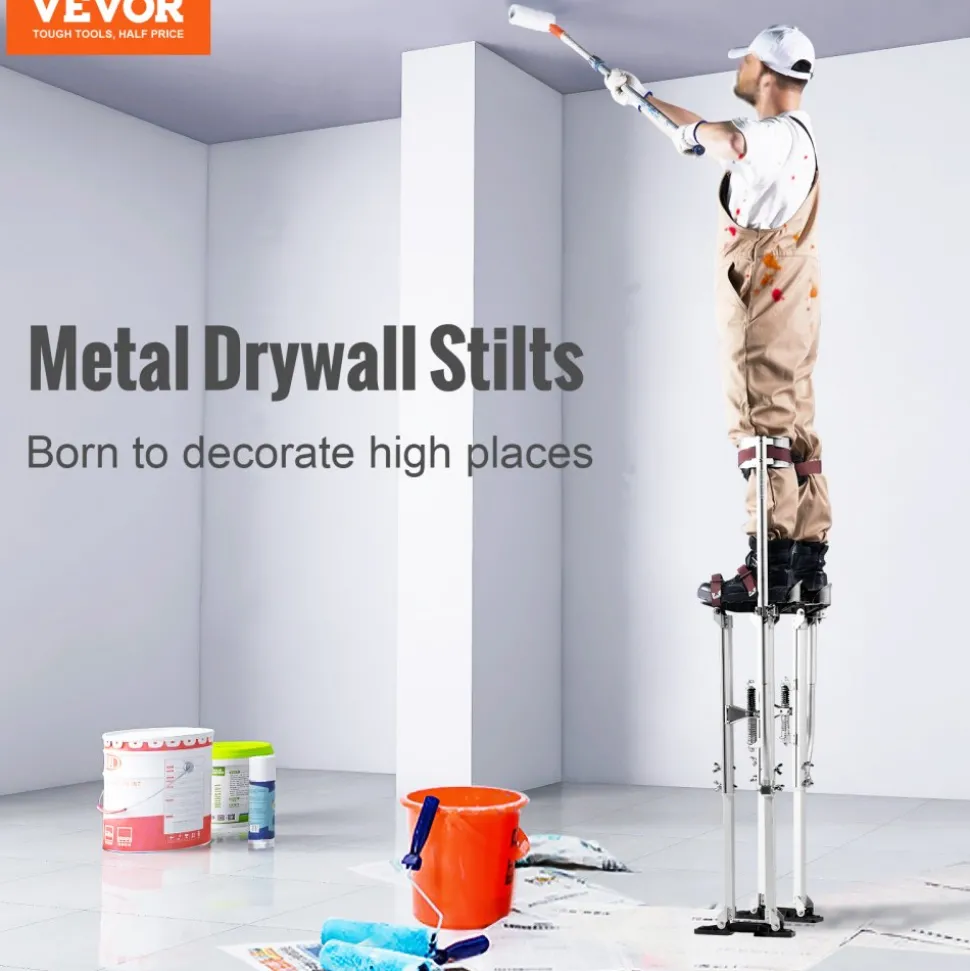 VEVOR Drywall Stilts, 36''-50'' Adjustable Aluminum Tool Stilts with Protective Knee Pads, Durable and Non-slip Work Stilts for Sheetrock Painting, Walking, Taping, Silver