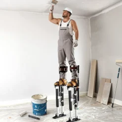 VEVOR Drywall Stilts, 19.1–31.1 in Adjustable Aluminum Painter Stilts, 228 lbs Load Capacity, Non-Slip Rubber Feet, Dual Spring Shock Absorption, Comfortable Leg Straps for Painting, Decoration, Black