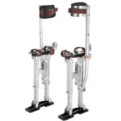 VEVOR Drywall Stilts, 16.1–24.1 in Adjustable Aluminum Painter Stilts, 228 lbs Load Capacity, Non-Slip Rubber Feet, Dual Spring Shock Absorption, Comfortable Leg Straps for Painting, Decoration,Silver
