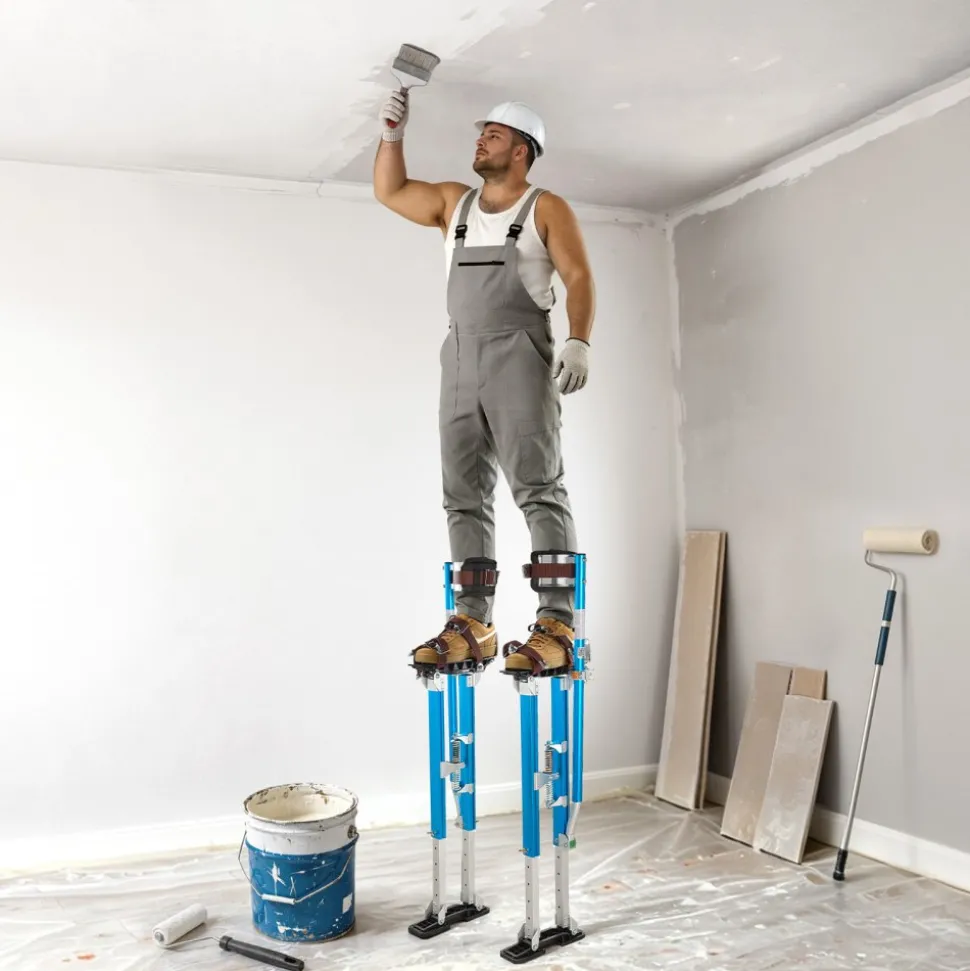 VEVOR Drywall Stilts, 24.2–40.3 Inch Adjustable Aluminum Painter Stilts, 228 lbs Load Capacity, Non-Slip Rubber Feet, Dual Spring Shock Absorption, Comfortable Leg Straps for Painting, Decoration,Blue