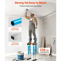 VEVOR Drywall Stilts, 24.2–40.3 Inch Adjustable Aluminum Painter Stilts, 228 lbs Load Capacity, Non-Slip Rubber Feet, Dual Spring Shock Absorption, Comfortable Leg Straps for Painting, Decoration,Blue