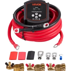 VEVOR Dual Battery Isolator Kit, 12V 300 Amp 20 ft 2AWG, Manual and Automatic VSR Voltage Sensitive Relay with Voltmeter, LCD Screen, Smart Battery Isolator, Compatible with Lithium Batteries, for UTV