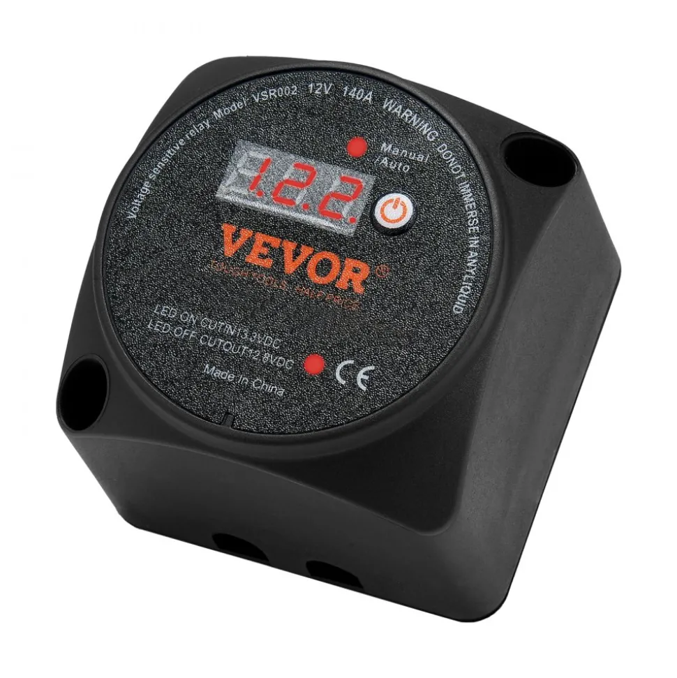 VEVOR Dual Battery Isolator Kit, 12V 140Amp, Manual and Auto Modes VSR Voltage Sensitive Relay with LCD Screen, Smart Battery Isolator for ATV UTV RV Camper Off-Road Vehicle Caravan Truck Boat Yacht