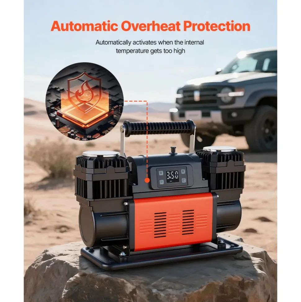 VEVOR Dual-Cylinder Heavy Duty Air Compressor, 10.6CFM Auto-Stop Portable Tire Inflator, 12V 150PSI Offroad Air Pump with LCD Digital Display & Adapters for Truck Car SUV 4 x 4 Vehicle RV