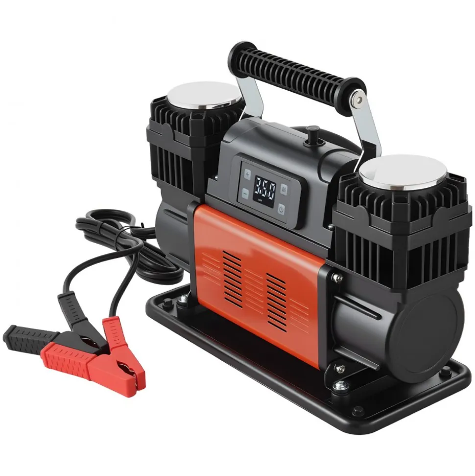 VEVOR Dual-Cylinder Heavy Duty Air Compressor, 10.6CFM Auto-Stop Portable Tire Inflator, 12V 150PSI Offroad Air Pump with LCD Digital Display & Adapters for Truck Car SUV 4 x 4 Vehicle RV