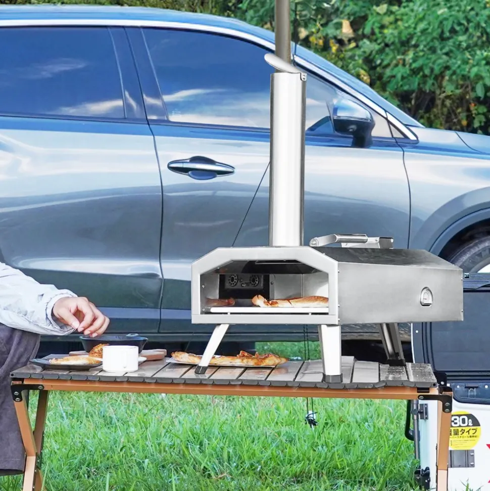 VEVOR Dual Fuel Pizza Oven for Outdoor Use, 12" Portable Pizza Oven, Pellet & Gas Powered Outdoor Pizza Oven with Thickened Cordierite Pizza Stone, Foldable Leg for Camping & Backyard