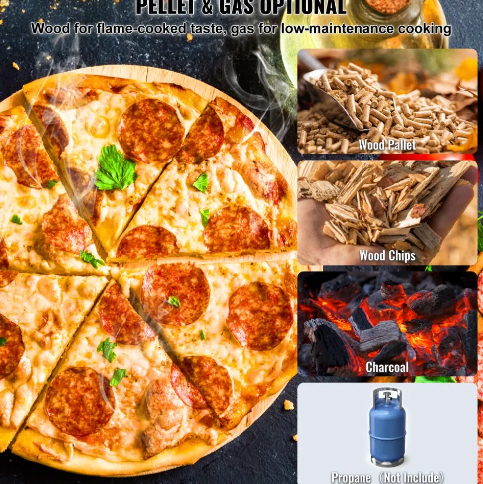 VEVOR Dual Fuel Pizza Oven for Outdoor Use, 12" Portable Pizza Oven, Pellet & Gas Powered Outdoor Pizza Oven with Thickened Cordierite Pizza Stone, Foldable Leg for Camping & Backyard