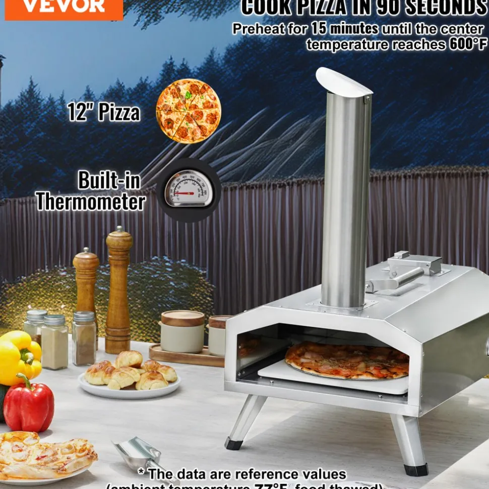 VEVOR Dual Fuel Pizza Oven for Outdoor Use, 12" Portable Pizza Oven, Pellet & Gas Powered Outdoor Pizza Oven with Thickened Cordierite Pizza Stone, Foldable Leg for Camping & Backyard