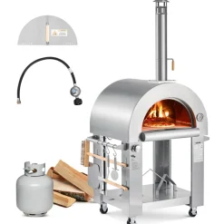VEVOR Dual Fuel Pizza Oven Outdoor, 26 in Portable Pizza Oven, Pellet & Gas Powered Outdoor Pizza-Maker with Thickened Cordierite Pizza-Stone, Easy to Move with Casters, for Camping and Backyard
