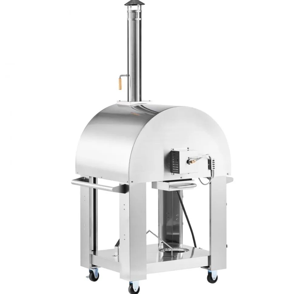 VEVOR Dual Fuel Pizza Oven Outdoor, 26 in Portable Pizza Oven, Pellet & Gas Powered Outdoor Pizza-Maker with Thickened Cordierite Pizza-Stone, Easy to Move with Casters, for Camping and Backyard