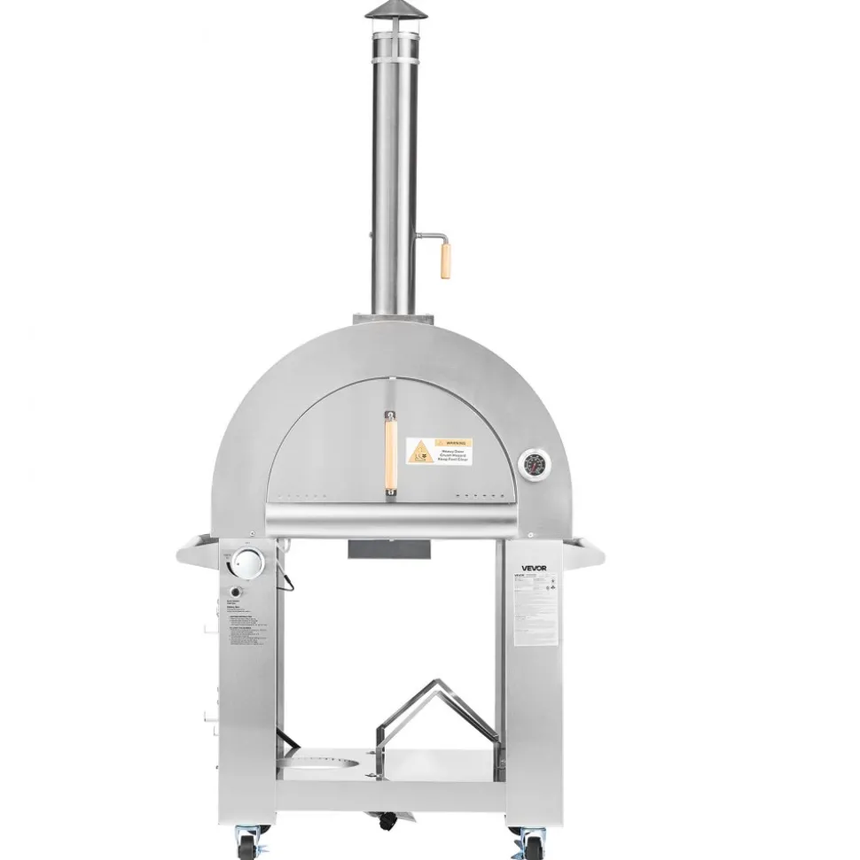VEVOR Dual Fuel Pizza Oven Outdoor, 26 in Portable Pizza Oven, Pellet & Gas Powered Outdoor Pizza-Maker with Thickened Cordierite Pizza-Stone, Easy to Move with Casters, for Camping and Backyard