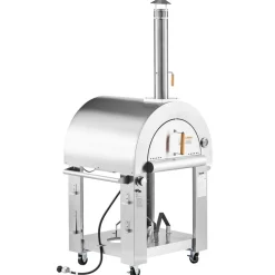 VEVOR Dual Fuel Pizza Oven Outdoor, 26 in Portable Pizza Oven, Pellet & Gas Powered Outdoor Pizza-Maker with Thickened Cordierite Pizza-Stone, Easy to Move with Casters, for Camping and Backyard