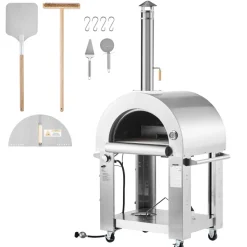 VEVOR Dual Fuel Pizza Oven Outdoor, 26 in Portable Pizza Oven, Pellet & Gas Powered Outdoor Pizza-Maker with Thickened Cordierite Pizza-Stone, Easy to Move with Casters, for Camping and Backyard