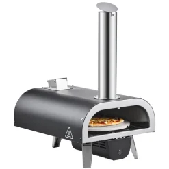 VEVOR Dual Fuel Pizza Oven Outdoor, 12 in Wood Fire & Propane Gas Pizza Oven, Pellet & Propane Pizza-Maker with Thermometer, Iron Spray Electric Rotation Pizza-Cook for Outside Camping & Backyard