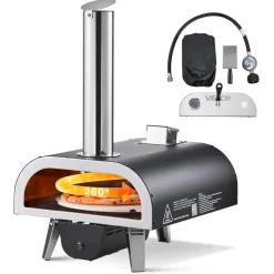 VEVOR Dual Fuel Pizza Oven Outdoor, 12 in Wood Fire & Propane Gas Pizza Oven, Pellet & Propane Pizza-Maker with Thermometer, Iron Spray Electric Rotation Pizza-Cook for Outside Camping & Backyard
