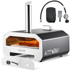 VEVOR Dual Fuel Pizza Oven Outdoor, 16 in Wood Fire & Propane Gas Pizza Oven, Portable Pellet & Propane Pizza-Maker with Thermometer, Iron Spray Black Shell Pizza-Cook for Outside Camping & Backyard