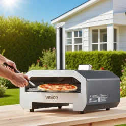 VEVOR Dual Fuel Pizza Oven Outdoor, 16 in Wood Fire & Propane Gas Pizza Oven, Portable Pellet & Propane Pizza-Maker with Thermometer, Iron Spray Black Shell Pizza-Cook for Outside Camping & Backyard