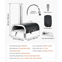 VEVOR Dual Fuel Pizza Oven Outdoor, 12 in Wood Fire & Propane Gas Pizza Oven, Portable Pellet & Propane Pizza-Maker with Thermometer, Iron Spray Black Shell Pizza-Cook for Outside Camping & Backyard