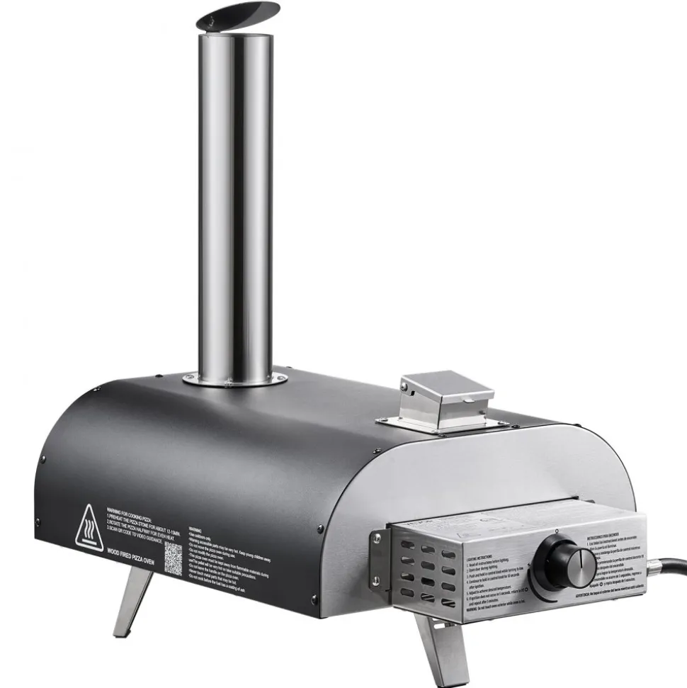 VEVOR Dual Fuel Pizza Oven Outdoor, 12 in Wood Fire & Propane Gas Pizza Oven, Portable Pellet & Propane Pizza-Maker with Thermometer, Iron Spray Black Shell Pizza-Cook for Outside Camping & Backyard