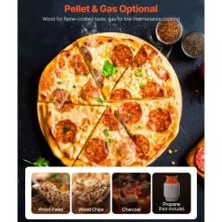 VEVOR Dual Fuel Pizza Oven Outdoor, 12 Inch Wood Fire & Propane Gas Pizza Oven, Pellet & Propane Pizza-Maker with Thermometer, Stainless Steel Pizza-Cook for Outside Camping & Backyard