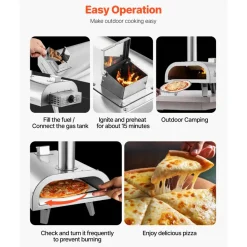 VEVOR Dual Fuel Pizza Oven Outdoor, 12 Inch Wood Fire & Propane Gas Pizza Oven, Pellet & Propane Pizza-Maker with Thermometer, Stainless Steel Pizza-Cook for Outside Camping & Backyard