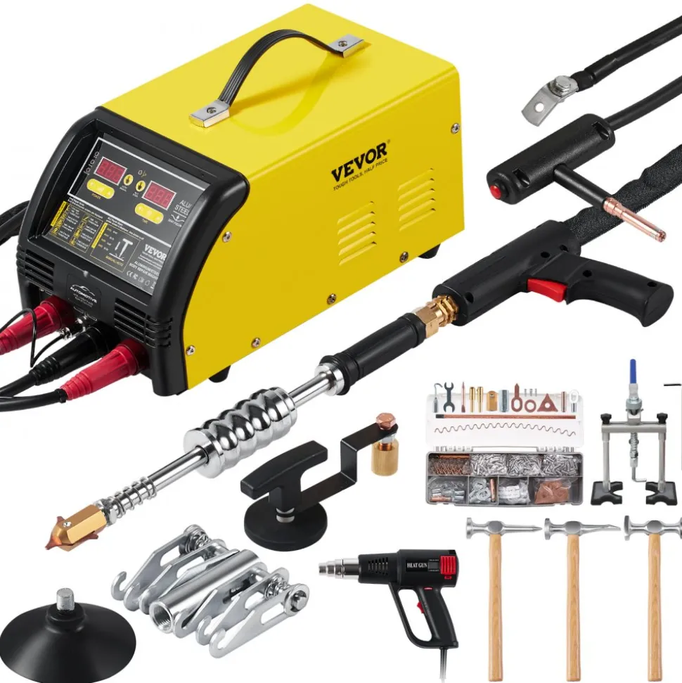 VEVOR Dual Pro Stud Welder Deluxe AL/Fe Dent Repair Kit, Professional 5KW Welder with Auto/Manual Welding and 10 Modes, 110V Spot Welding Dent Repair Machine for Steel & Aluminum Auto Panels Repair