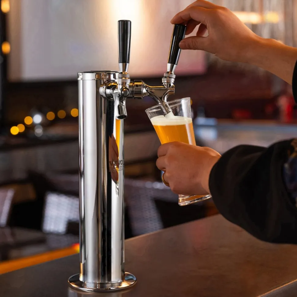 VEVOR Dual Taps Draft Beer Tower Dispenser, Stainless Steel Keg Beer Tower, Kegerator Tower Kit with Pre-Assembled Tubing and Self-Closing Faucet Shanks for Party, Bar, Pub, Restaurant