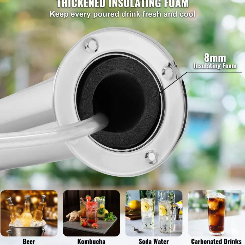 VEVOR Dual Taps Draft Beer Tower Dispenser, Stainless Steel Keg Beer Tower, Kegerator Tower Kit with Pre-Assembled Tubing and Self-Closing Faucet Shanks for Party, Bar, Pub, Restaurant