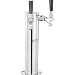 VEVOR Dual Taps Draft Beer Tower Dispenser, Stainless Steel Keg Beer Tower, Kegerator Tower Kit with Pre-Assembled Tubing and Self-Closing Faucet Shanks for Party, Bar, Pub, Restaurant